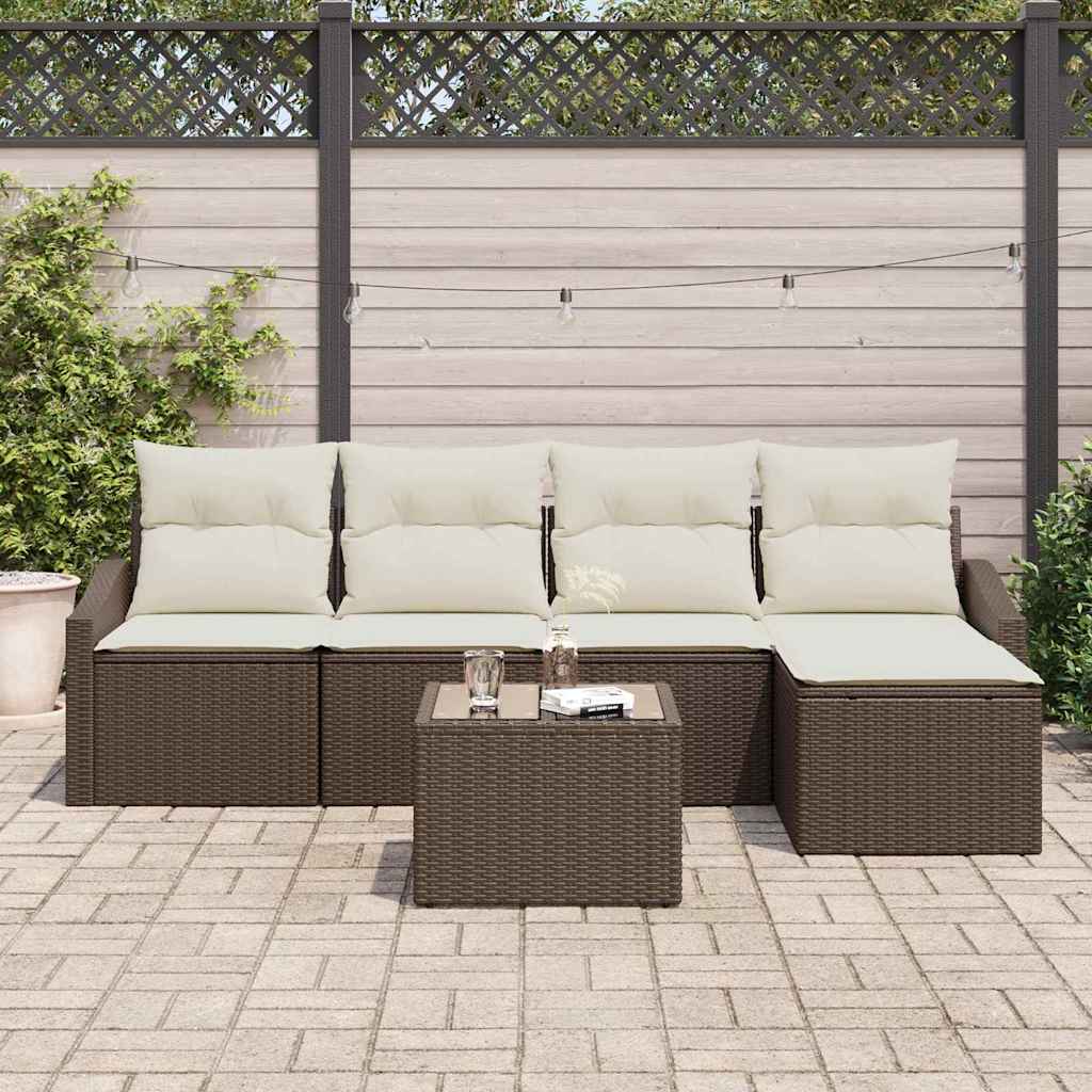 Garten Essgruppe mit Kissen mit Speicher 6 pcs Braun und Creme