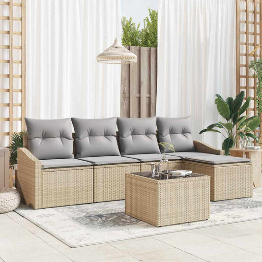 Garten Essgruppe mit Kissen mit Speicher 6 pcs Beige, Hellgrau