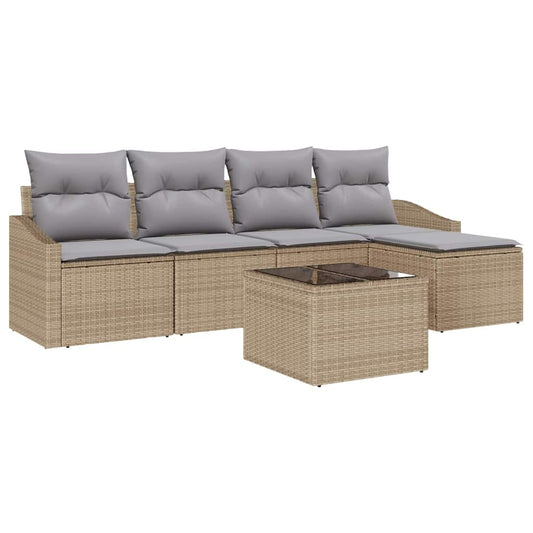 Garten Essgruppe mit Kissen mit Speicher 6 pcs Beige, Hellgrau