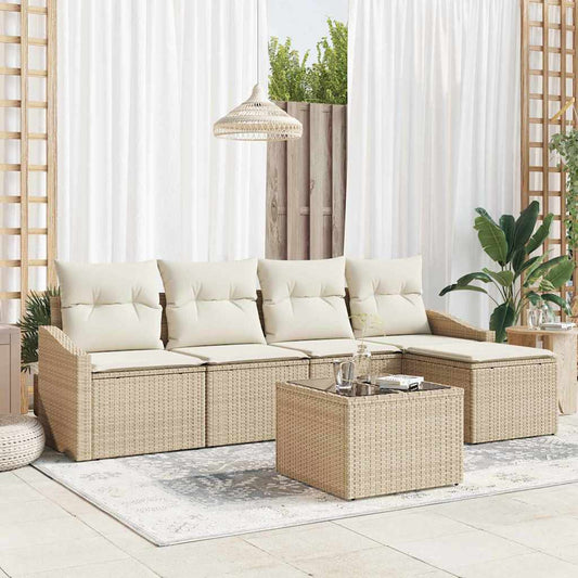 Garten Essgruppe mit Kissen mit Speicher 6 pcs Beige, Creme