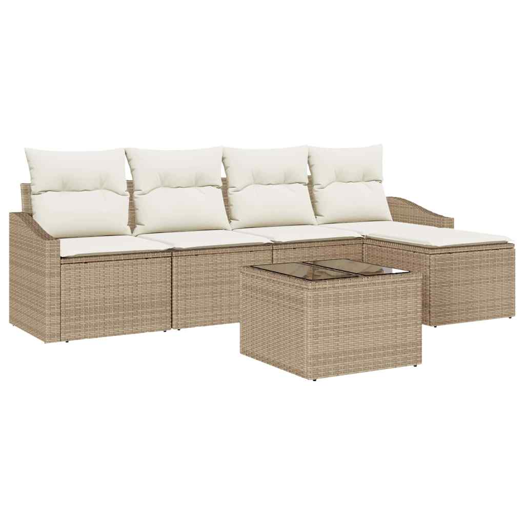 Garten Essgruppe mit Kissen mit Speicher 6 pcs Beige, Creme