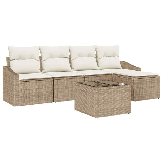 Garten Essgruppe mit Kissen mit Speicher 6 pcs Beige, Creme
