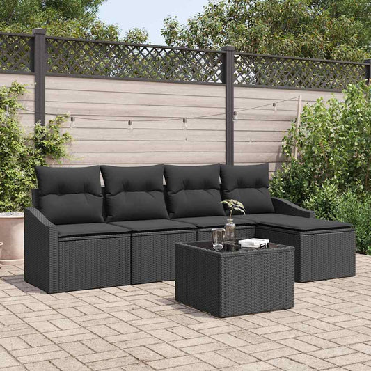 Garten Essgruppe mit Kissen mit Speicher 6 pcs Schwarz
