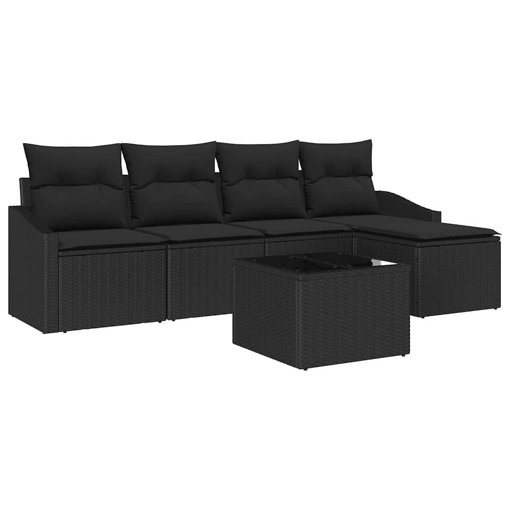 Garten Essgruppe mit Kissen mit Speicher 6 pcs Schwarz