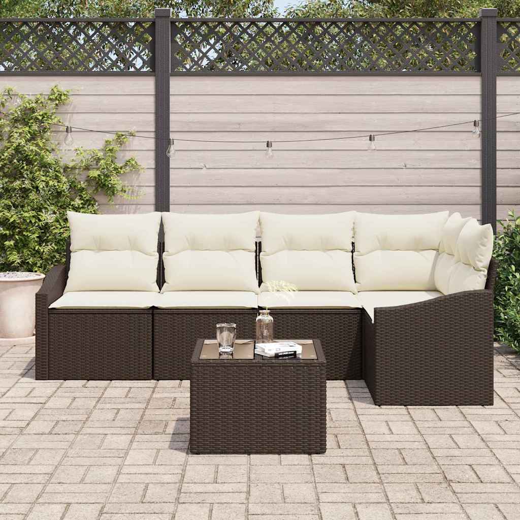 Garten Essgruppe mit Kissen mit Speicher 6 pcs Braun und Creme