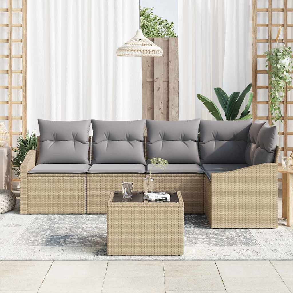 Garten Essgruppe mit Kissen mit Speicher 6 pcs Beige, Hellgrau