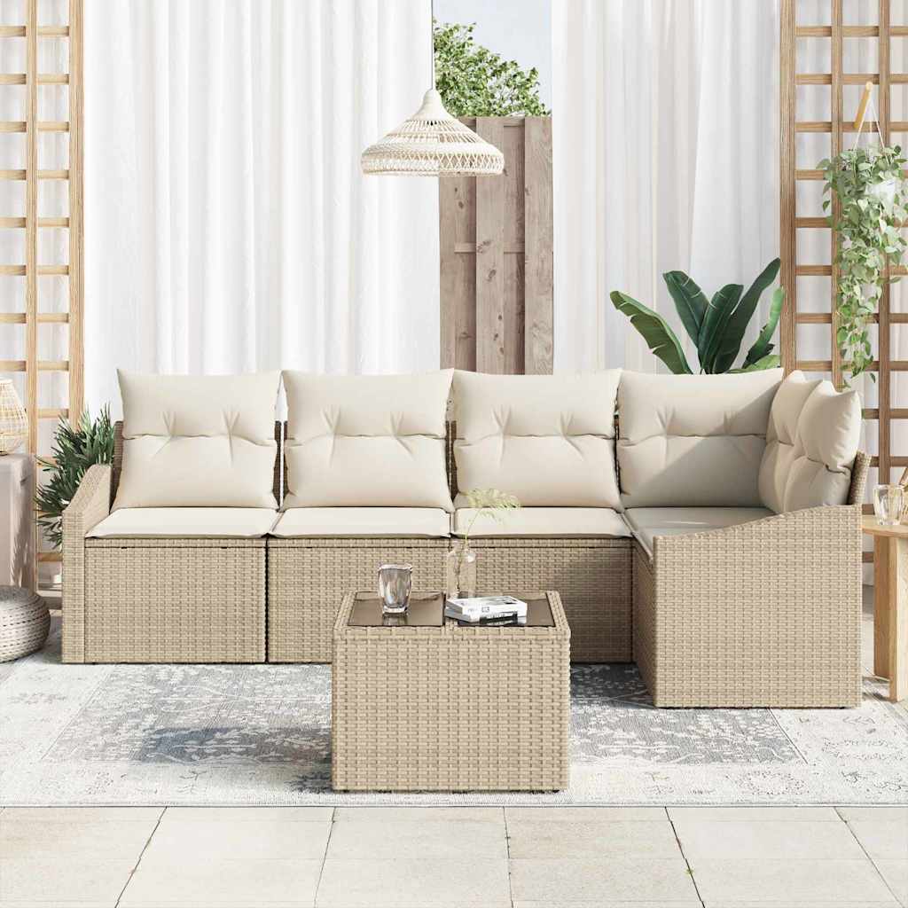 Garten Essgruppe mit Kissen mit Speicher 6 pcs Beige, Creme