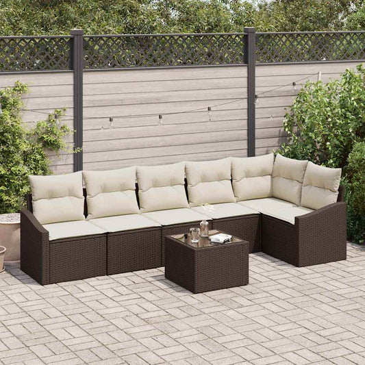 Garten Essgruppe mit Kissen mit Speicher 7 pcs Braun und Creme