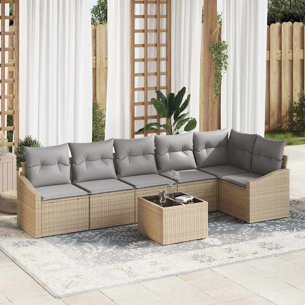 Garten Essgruppe mit Kissen mit Speicher 7 pcs Beige, Hellgrau