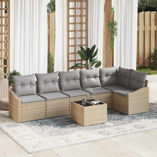 Garten Essgruppe mit Kissen mit Speicher 7 pcs Beige, Hellgrau