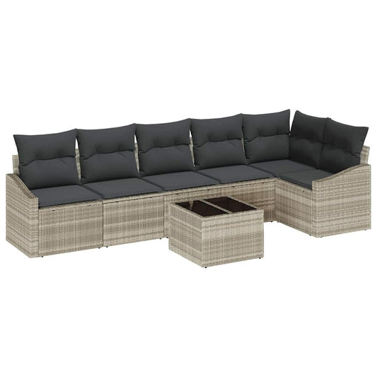 Garten Essgruppe mit Kissen mit Speicher 7 pcs Hellgrau