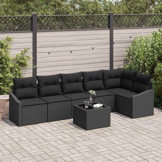 Garten Essgruppe mit Kissen mit Speicher 7 pcs Schwarz