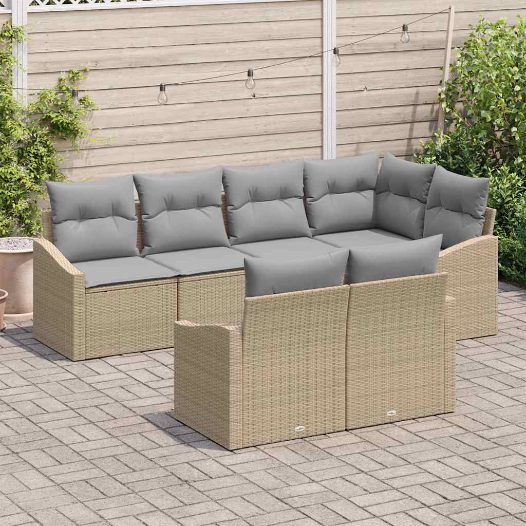 Garten Essgruppe mit Kissen mit Speicher 7 pcs Beige, Hellgrau