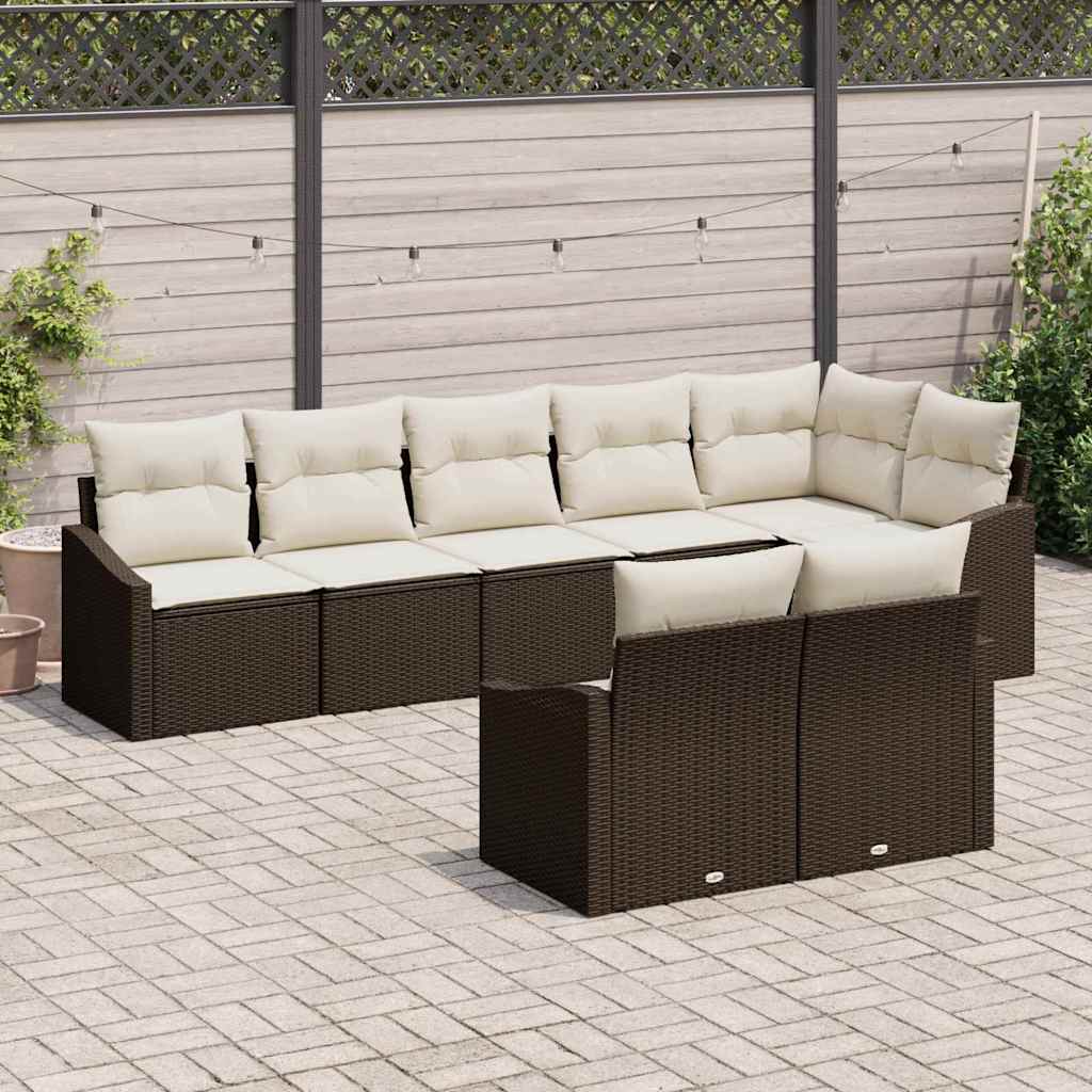 Garten Essgruppe mit Kissen mit Speicher 8 pcs Braun und Creme