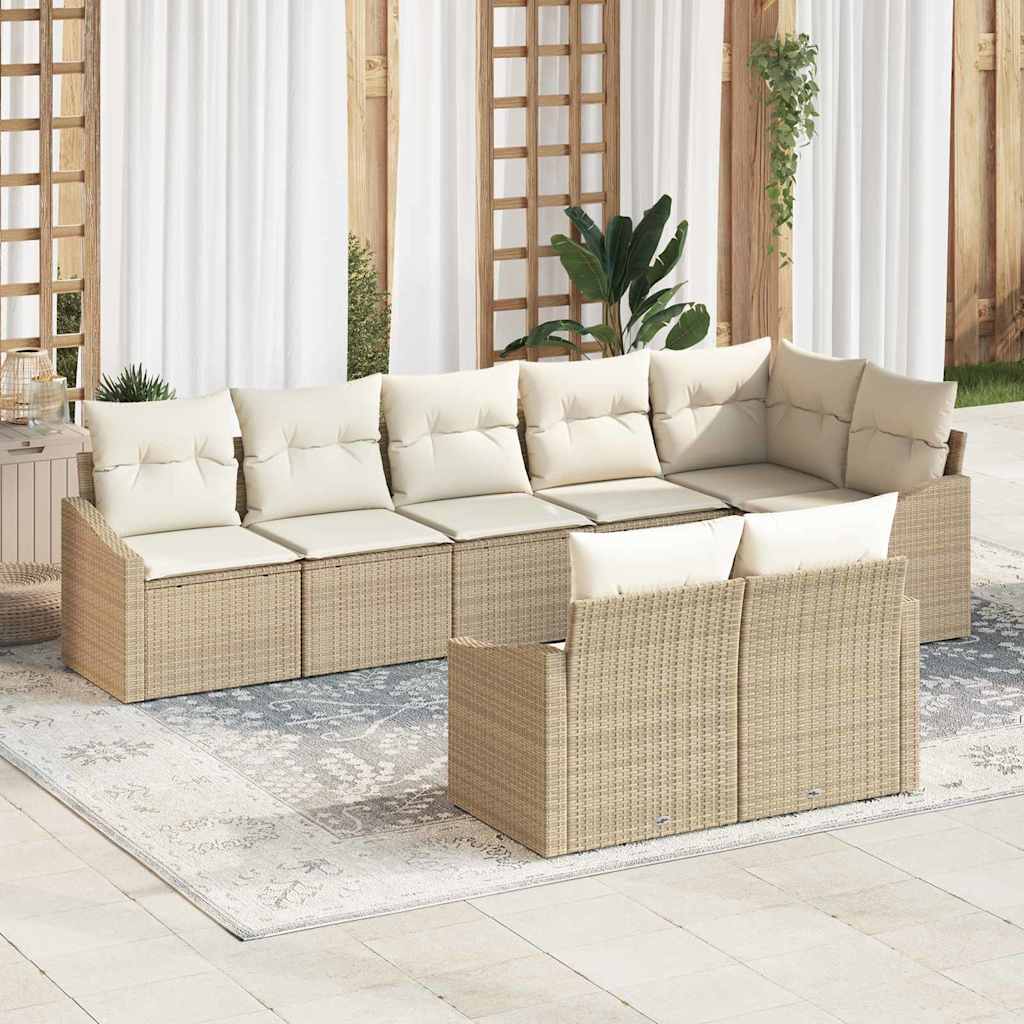 Garten Essgruppe mit Kissen mit Speicher 8 pcs Beige, Creme