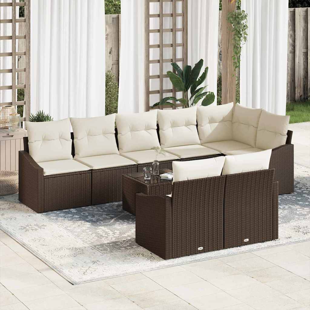 Garten Essgruppe mit Kissen mit Speicher 9 pcs Braun und Creme