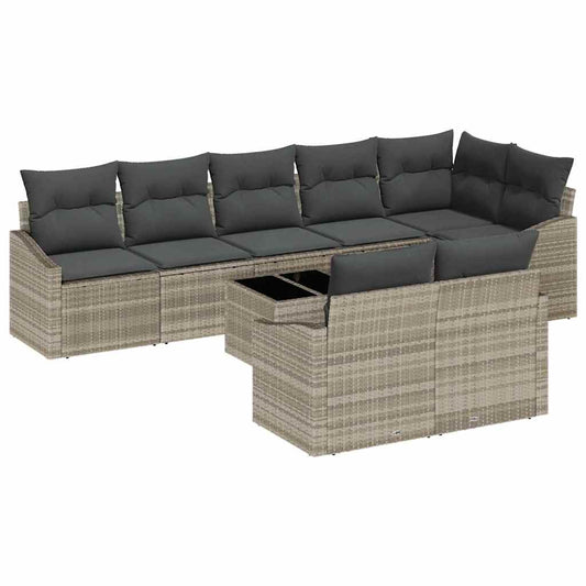 Garten Essgruppe mit Kissen mit Speicher 9 pcs Hellgrau