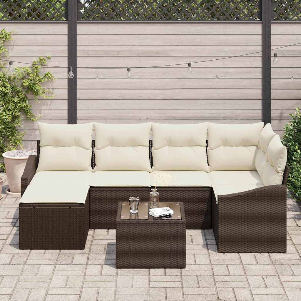 Garten Essgruppe mit Kissen mit Speicher 7 pcs Braun und Creme