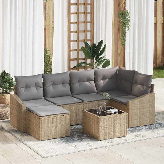 Garten Essgruppe mit Kissen mit Speicher 7 pcs Beige, Hellgrau