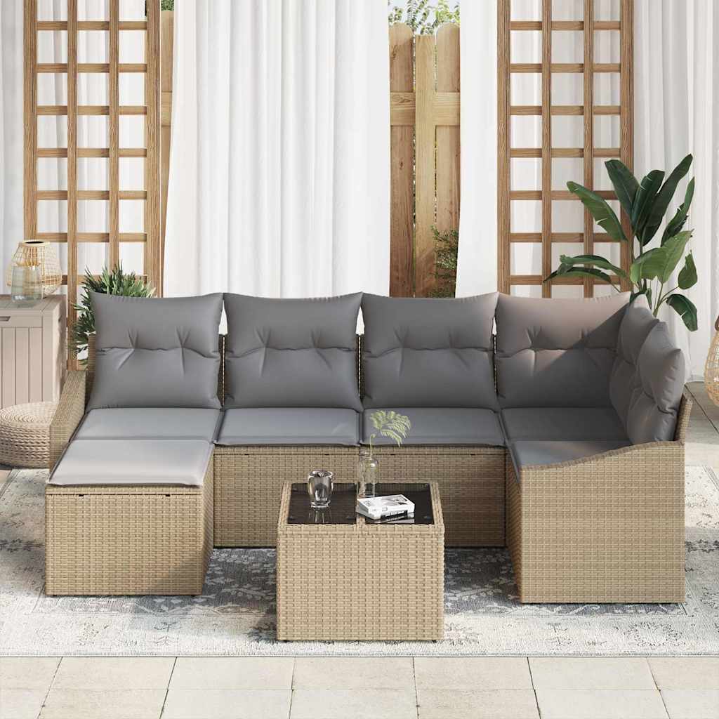 Garten Essgruppe mit Kissen mit Speicher 7 pcs Beige, Hellgrau
