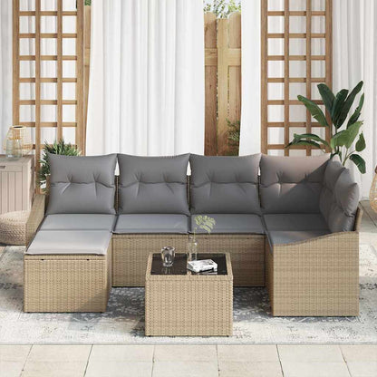 Garten Essgruppe mit Kissen mit Speicher 7 pcs Beige, Hellgrau