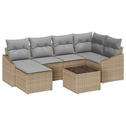 Garten Essgruppe mit Kissen mit Speicher 7 pcs Beige, Hellgrau
