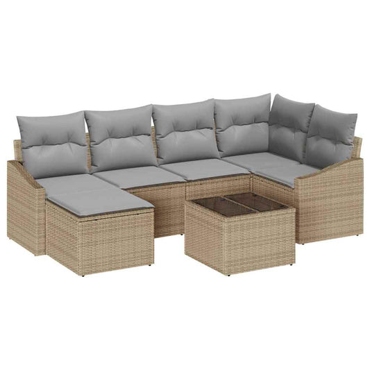 Garten Essgruppe mit Kissen mit Speicher 7 pcs Beige, Hellgrau