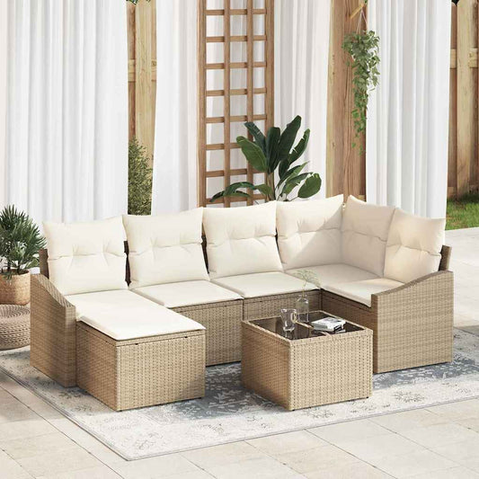 Garten Essgruppe mit Kissen mit Speicher 7 pcs Beige, Creme