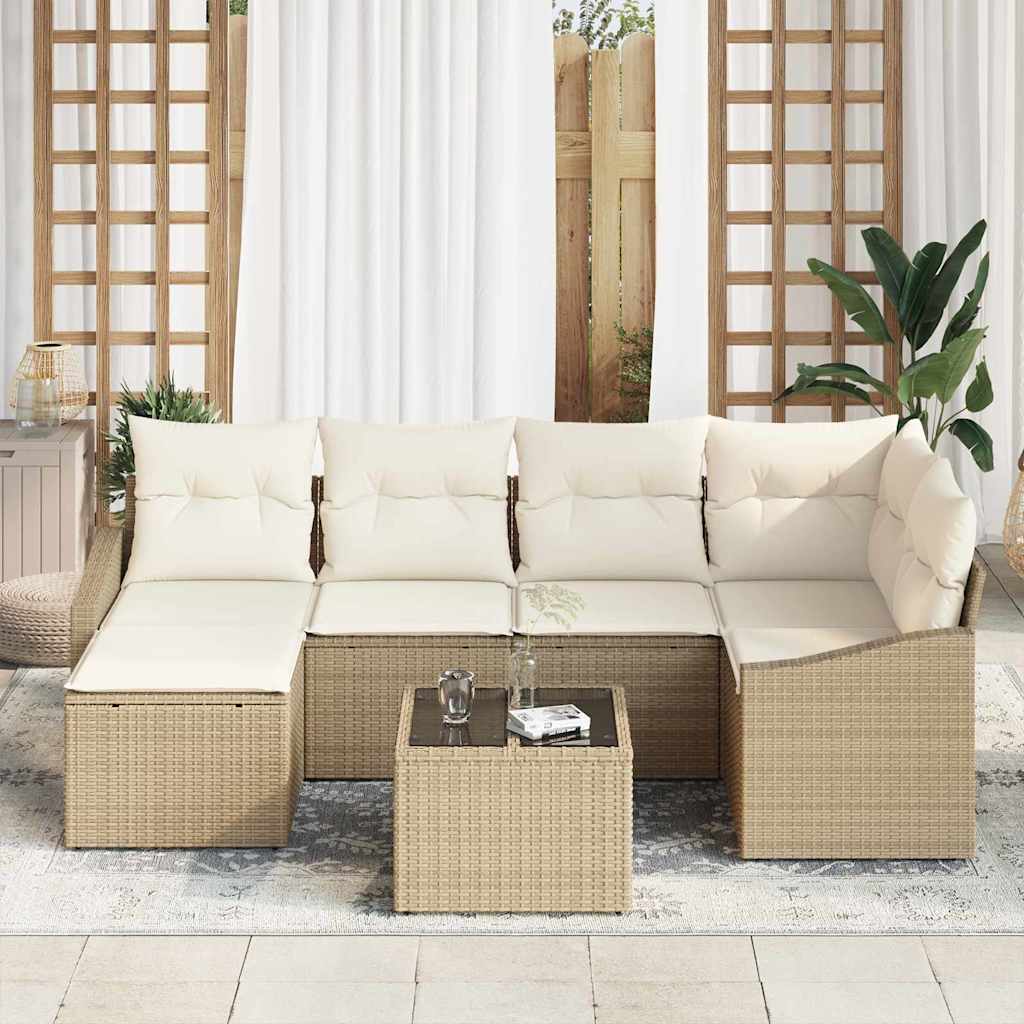 Garten Essgruppe mit Kissen mit Speicher 7 pcs Beige, Creme