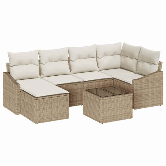 Garten Essgruppe mit Kissen mit Speicher 7 pcs Beige, Creme