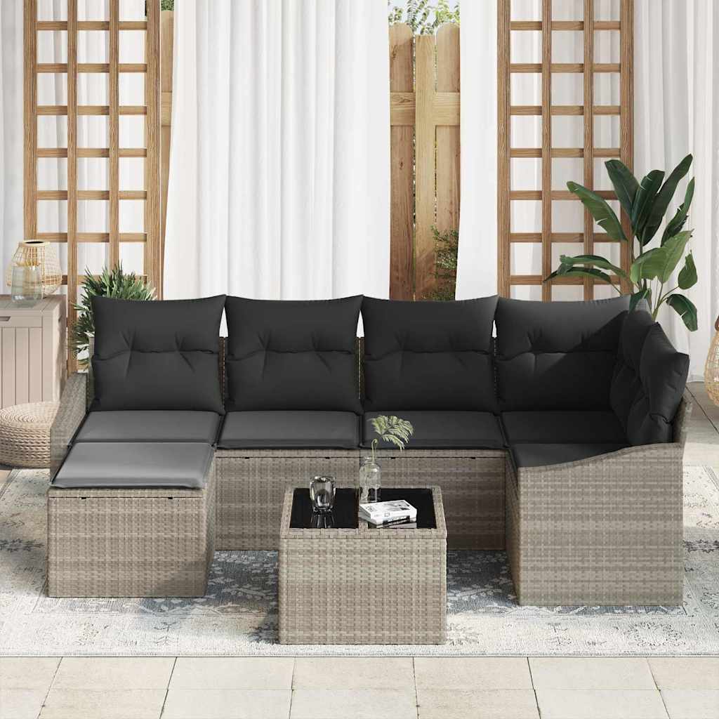 Garten Essgruppe mit Kissen mit Speicher 7 pcs Hellgrau