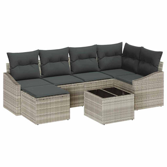 Garten Essgruppe mit Kissen mit Speicher 7 pcs Hellgrau