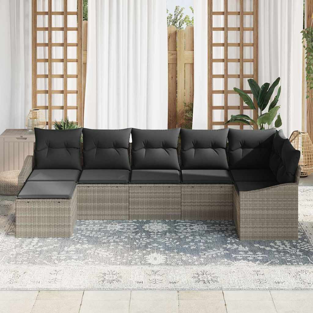 Garten Essgruppe mit Kissen mit Speicher 7 pcs Hellgrau