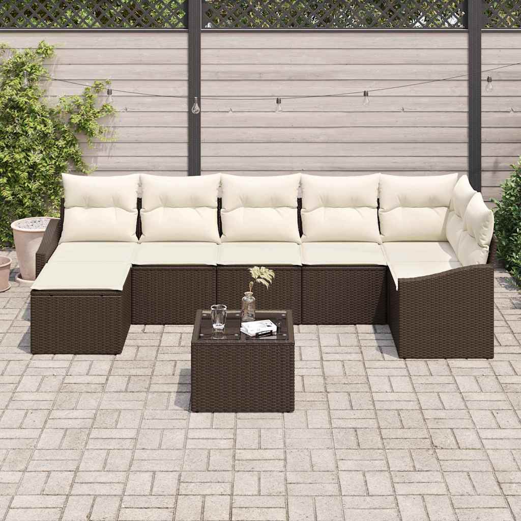 Garten Essgruppe mit Kissen mit Speicher 8 pcs Braun und Creme