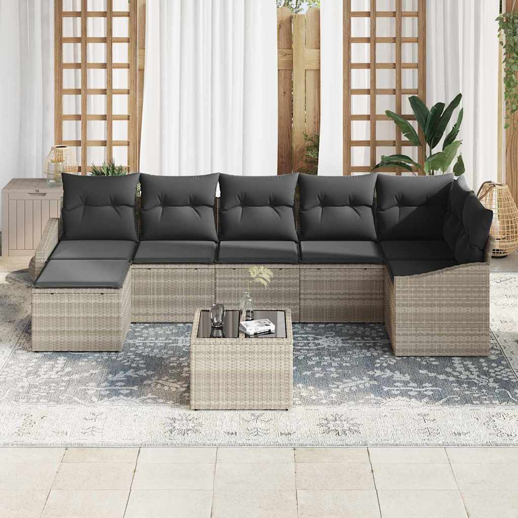 Garten Essgruppe mit Kissen mit Speicher 8 pcs Hellgrau