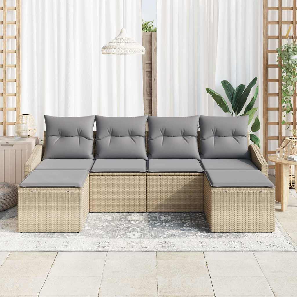 Garten Essgruppe mit Kissen mit Speicher 6 pcs Beige, Hellgrau
