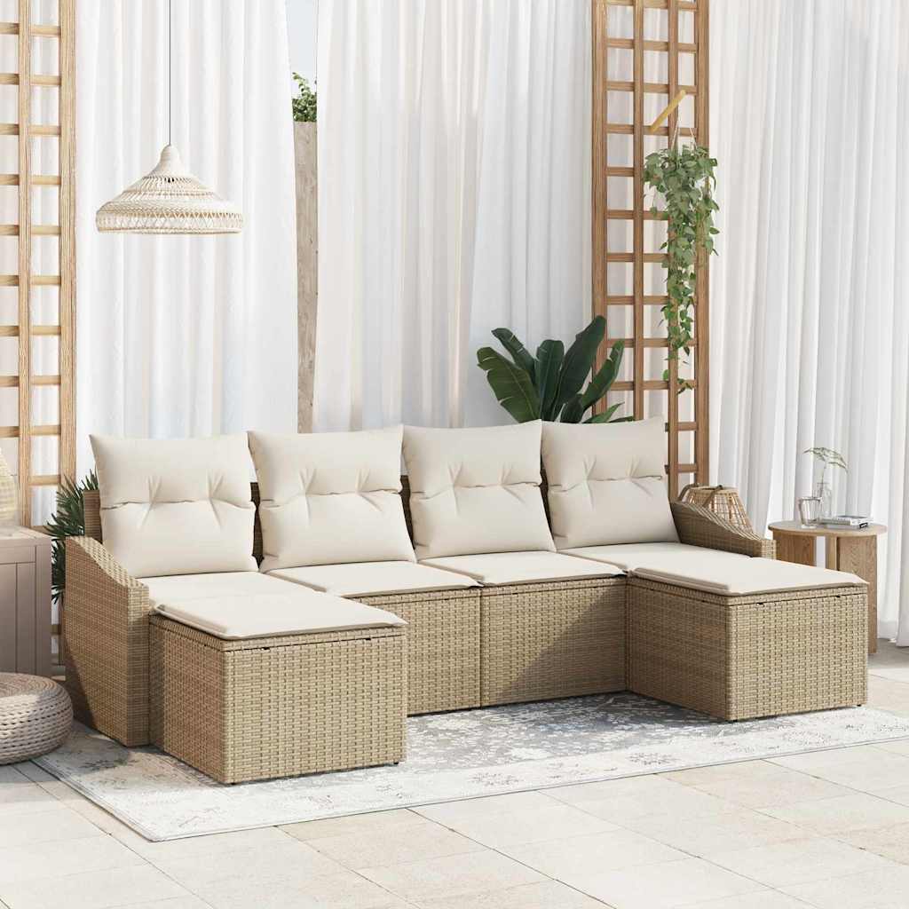 Garten Essgruppe mit Kissen mit Speicher 6 pcs Beige, Creme