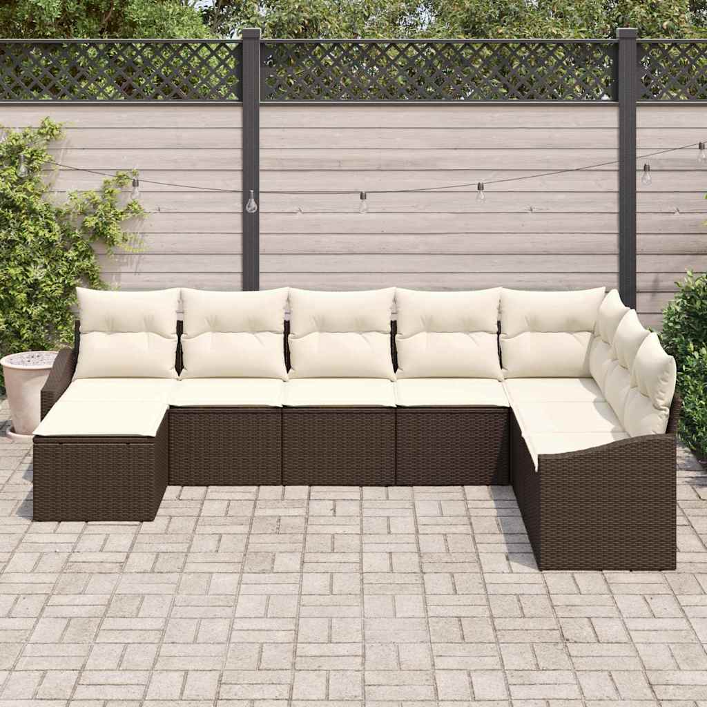Garten Essgruppe mit Kissen mit Speicher 8 pcs Braun und Creme