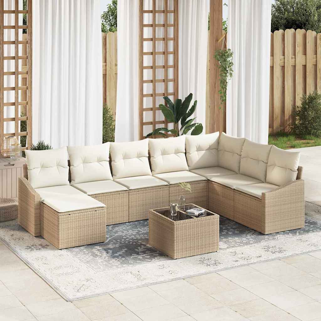 Garten Essgruppe mit Kissen mit Speicher 9 pcs Beige, Creme
