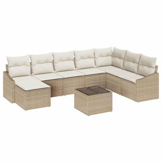 Garten Essgruppe mit Kissen mit Speicher 9 pcs Beige, Creme