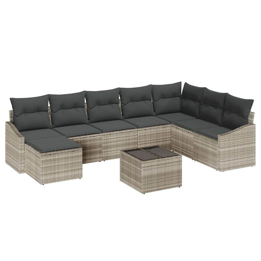 Garten Essgruppe mit Kissen mit Speicher 9 pcs Hellgrau