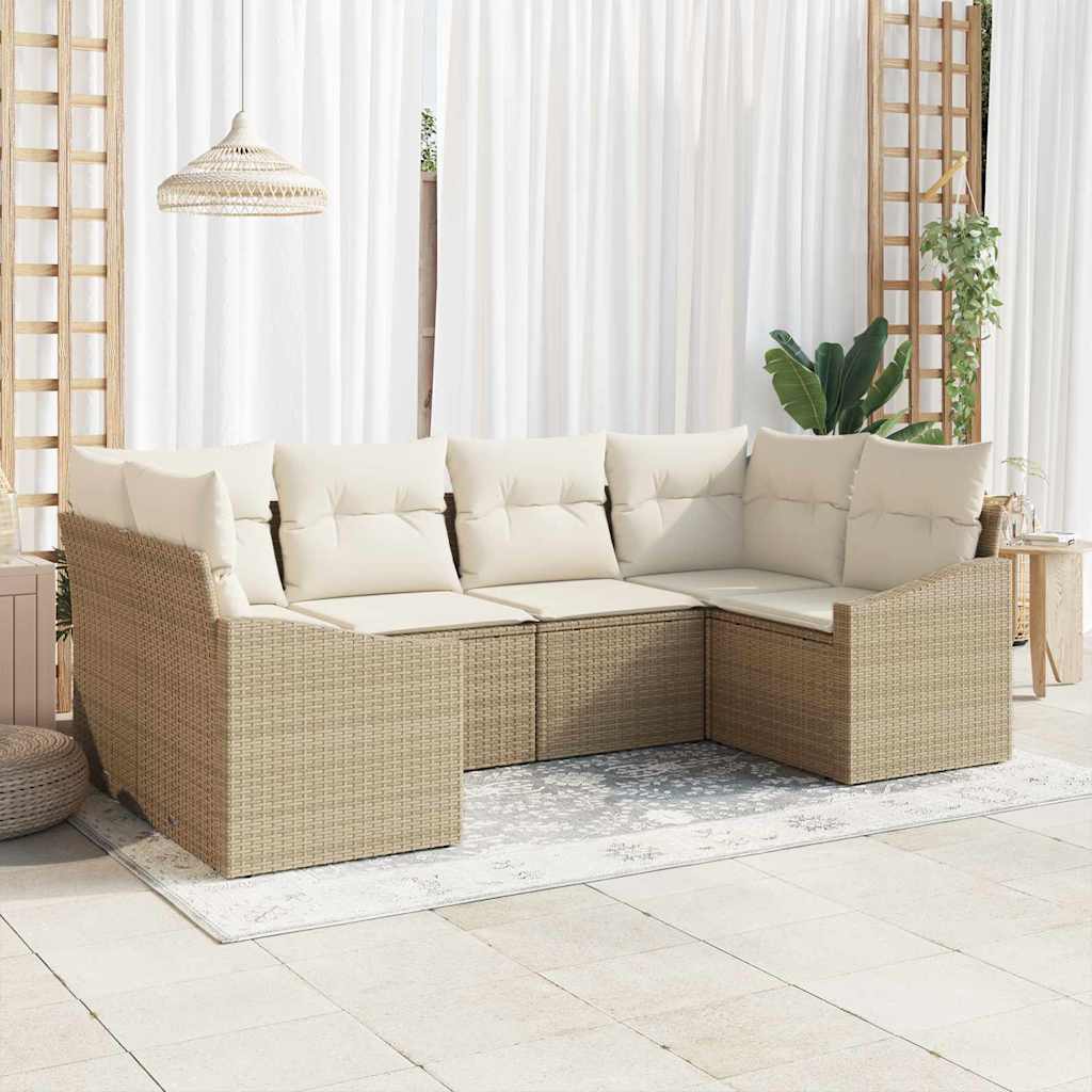 Garten-Sofa-Set mit Kissen mit Speicher 6 pcs Beige, Creme