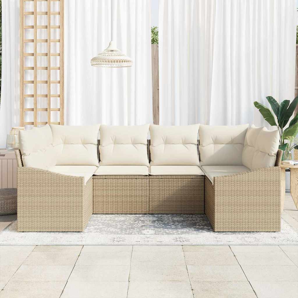 Garten-Sofa-Set mit Kissen mit Speicher 6 pcs Beige, Creme