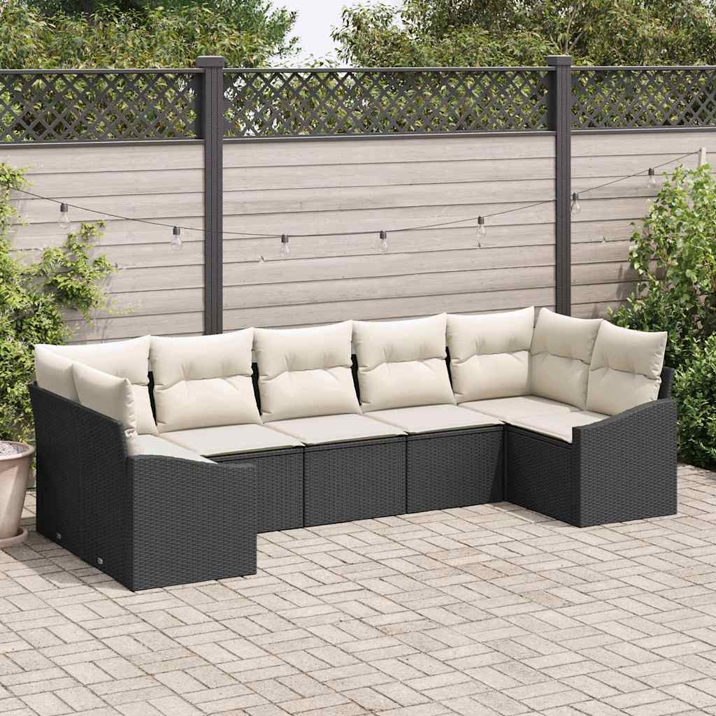 Garten Essgruppe mit Kissen 7 pcs Schwarz und Creme