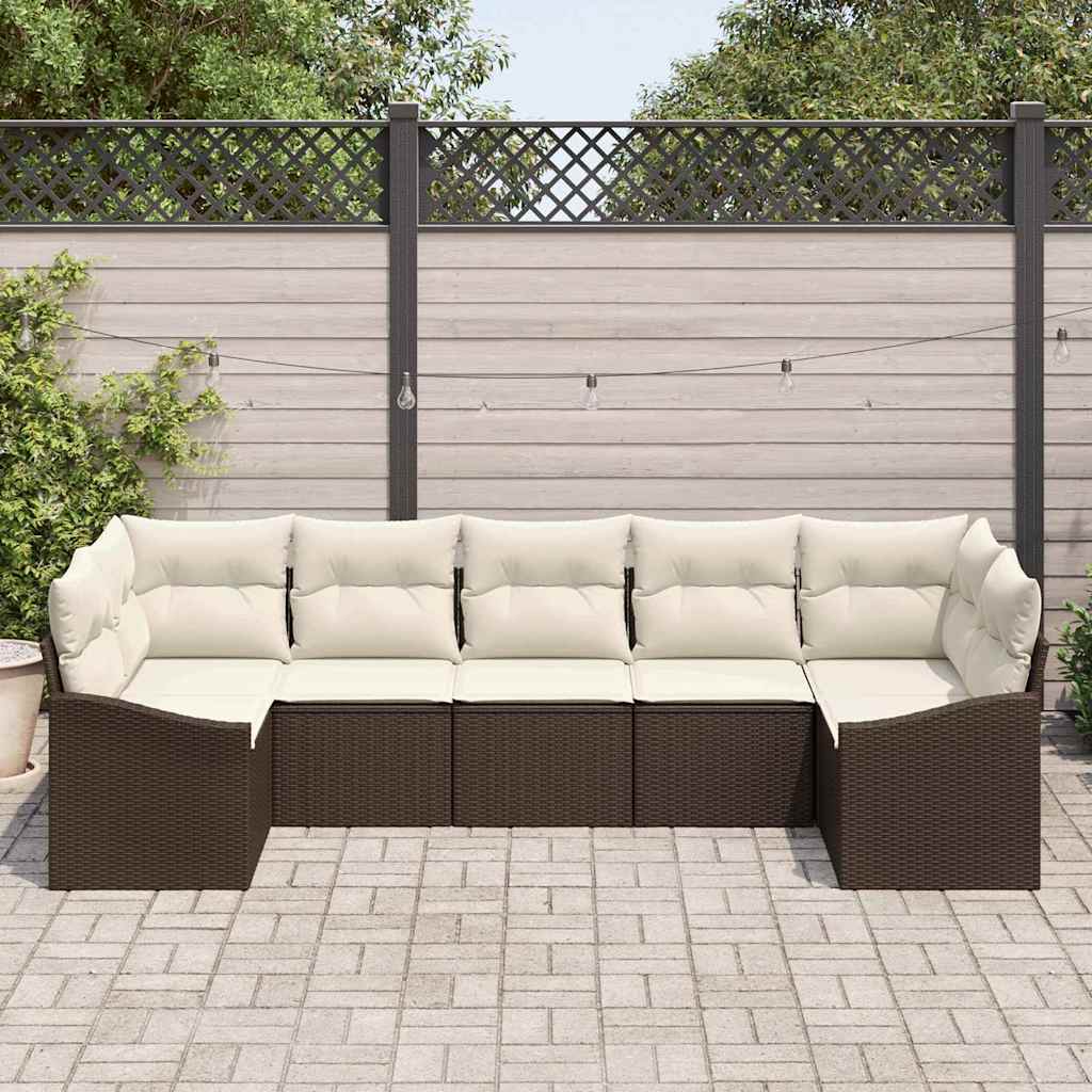 Garten Essgruppe mit Kissen mit Speicher 7 pcs Braun und Creme