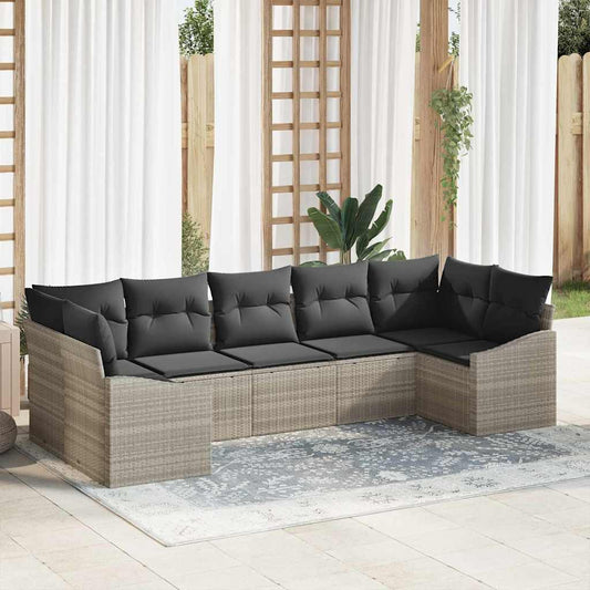 Garten Essgruppe mit Kissen mit Speicher 7 pcs Hellgrau