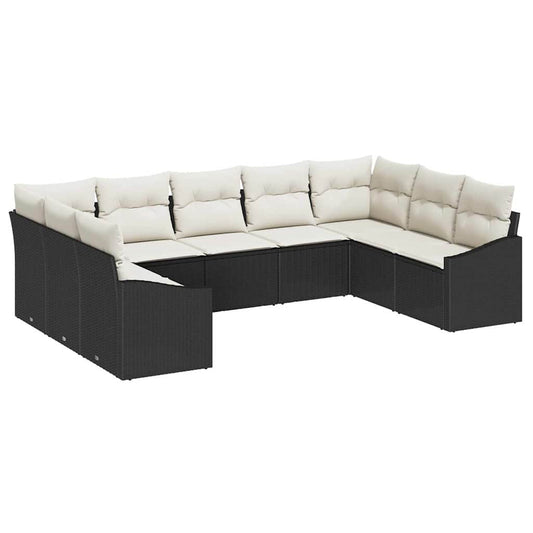 Gartensofa-set mit Kissen 9 pcs Schwarz und Creme Poly-Rattan