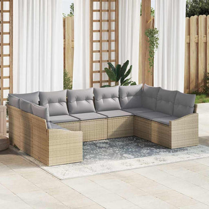 Gartensofa-set mit Kissen 9 pcs Beige und Hellgrau Poly-Rattan