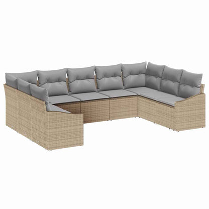 Gartensofa-set mit Kissen 9 pcs Beige und Hellgrau Poly-Rattan
