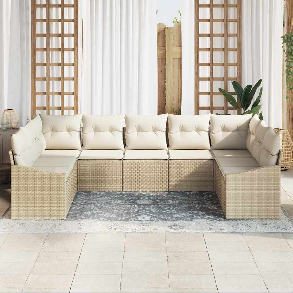 Garten Essgruppe mit Kissen mit Speicher 9 pcs Beige, Creme